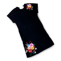 Black Tshirt Dress with Embroidered Floral Applique