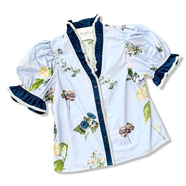 Addison Entro Floral Ruffle Collar Button Down