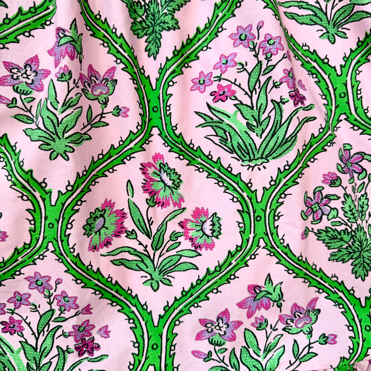 Albie Green and Pink Floral Entro Dress Print Close Up