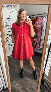 Annie Dress Layerz Red Denim Model