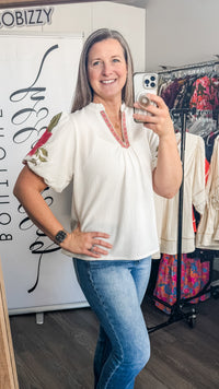 Bailey Umgee Embroidered Cream Top Model 2