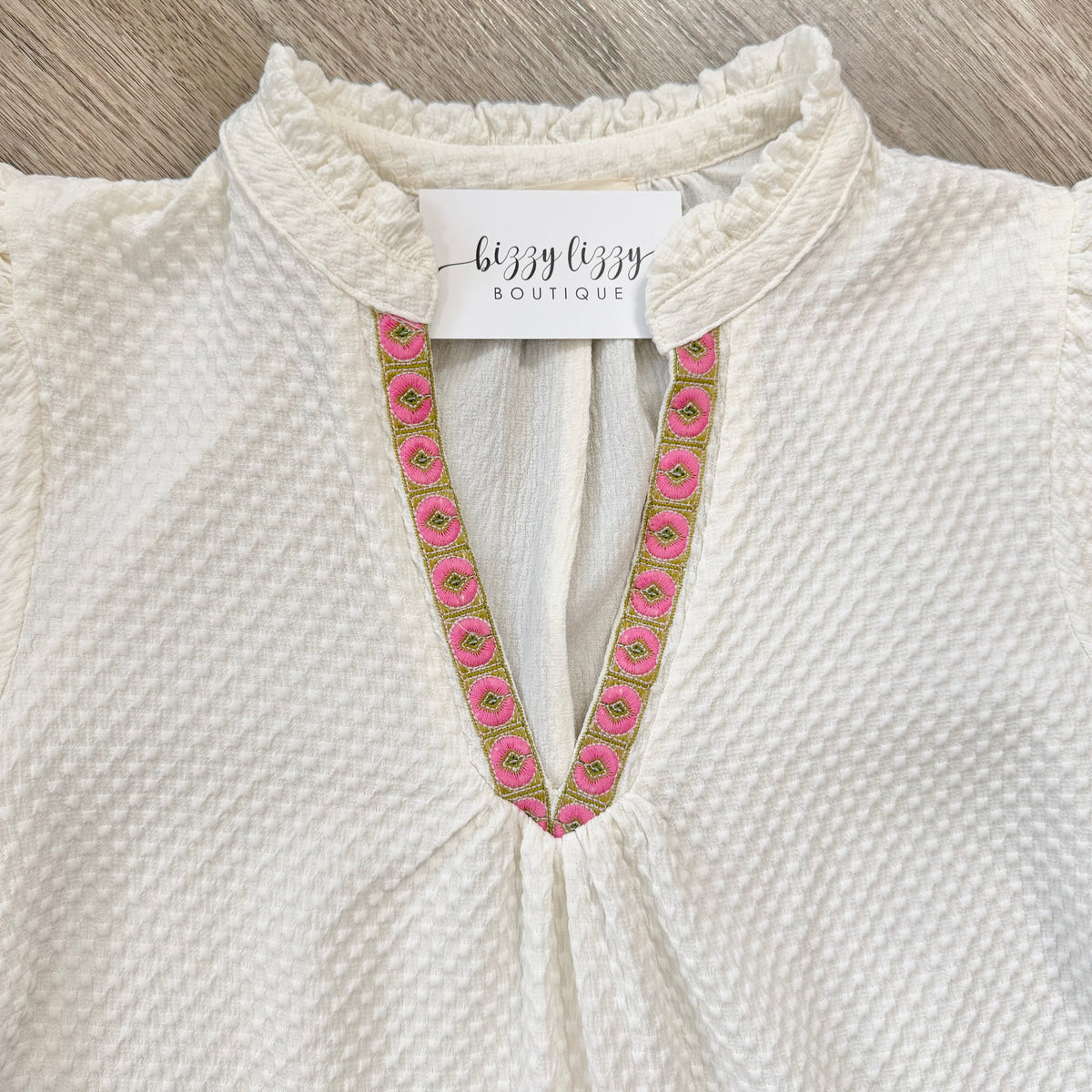 Bailey Umgee Embroidered Cream Top Vneck