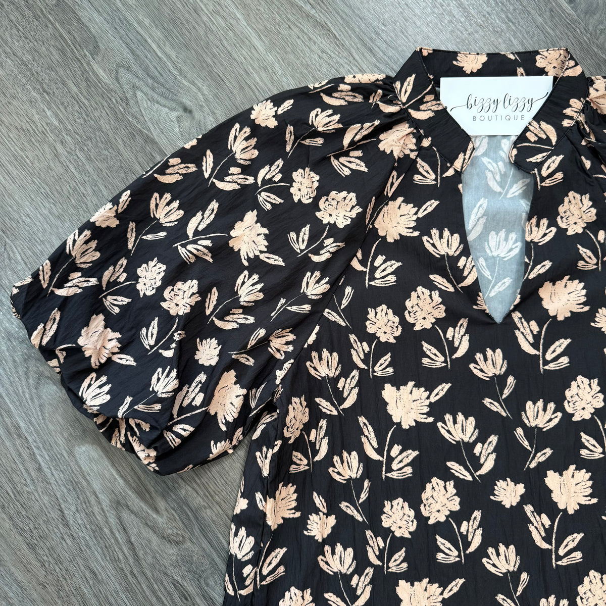 Chandler Top THML Black Tan Floral Close Up
