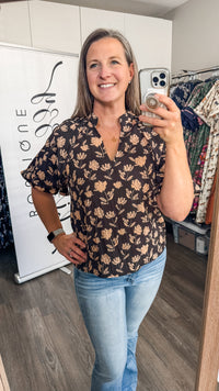 Chandler Top THML Black Tan Floral Model