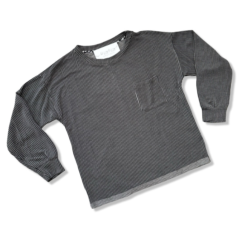 Charcoal Black Ribbed Long Sleeve Top Umgee