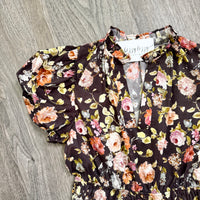 Chocolate Brown Floral Cowgirl Dress Entro Close Up