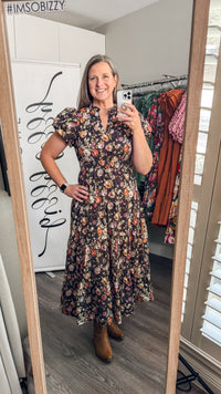 Chocolate Brown Floral Cowgirl Dress Entro Model
