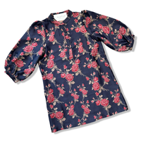 Dana Navy and Red Floral Jacquard Dress Entro