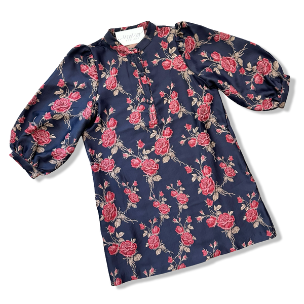 Dana Navy and Red Floral Jacquard Dress Entro