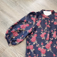 Dana Navy and Red Floral Jacquard Dress Entro Close UP