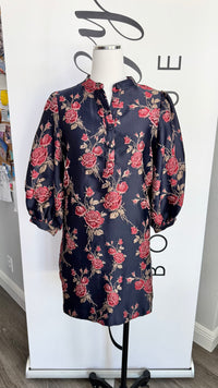 Dana Navy and Red Floral Jacquard Dress Entro Mannequin