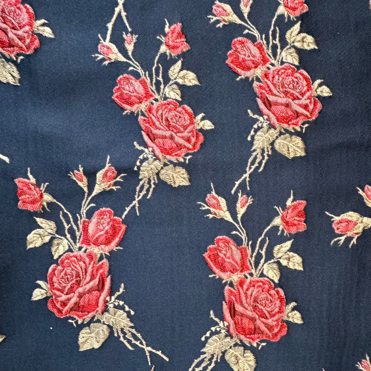 Dana Navy and Red Floral Jacquard Dress Entro Print