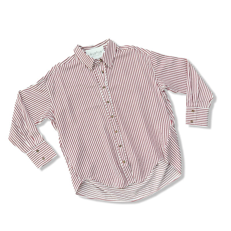 Entro Brick Red Striped Button Down Shirt