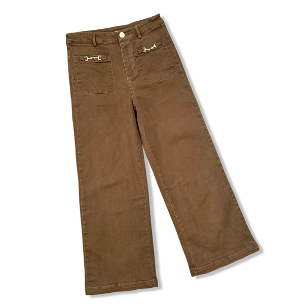 Entro Brown Wide Leg Pant with Horse Bit Accent Stockyard Flat Lay Photo