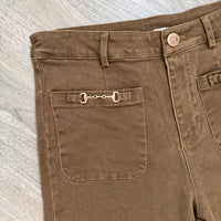 Entro Brown Wide Leg Pant with Horse Bit Accent Stockyard Front Pocket Detail Photo