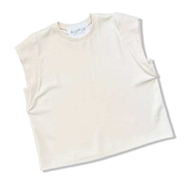 Entro Cap Sleeve Ecru Top Blanco Flat Lay Photo
