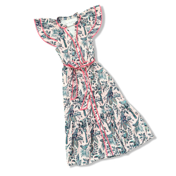 Floral dress with a belt on a white background