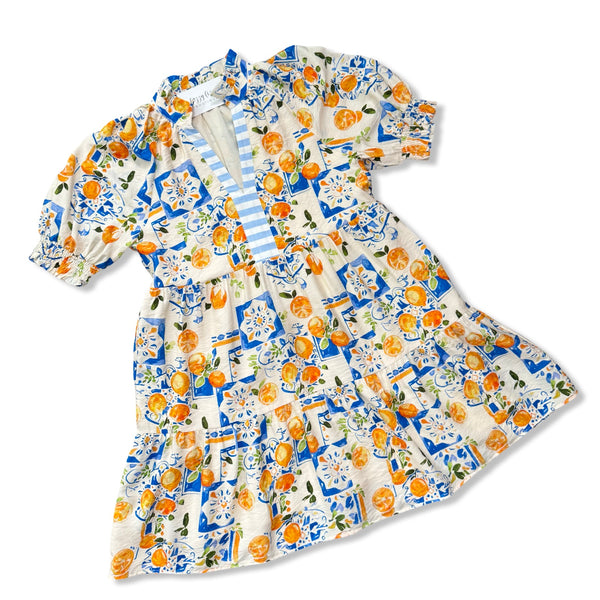 Gold Dress Greek Orange Lemon Print