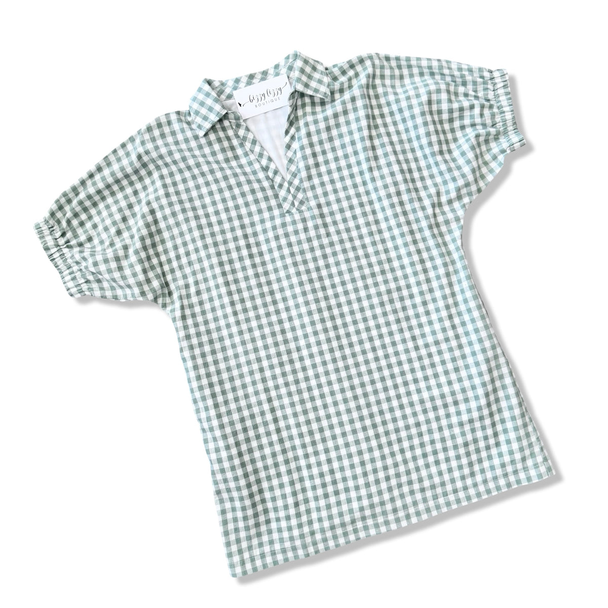 Green Sage Gingham Dress Entro