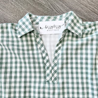 Green Sage Gingham Dress Entro Collar Neckline V Neck