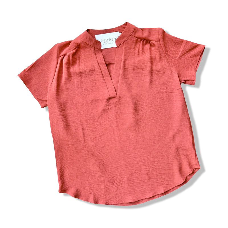 Greta Burnt Orange Entro Basic Polyester Top V Neck