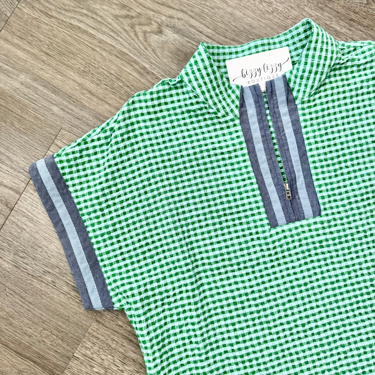 Hudson Top Gingham THML Top with Zipper Close Up Sleeve