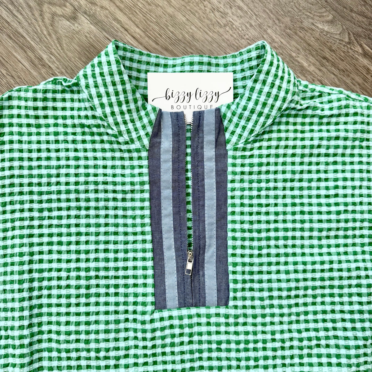 Hudson Top Gingham THML Top with Zipper Collar