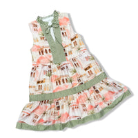 Light Pink Hacienda Print with Green and White Stripe Trim THML