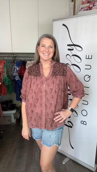 Jane Cowgirl Print Top Layerz Model 1