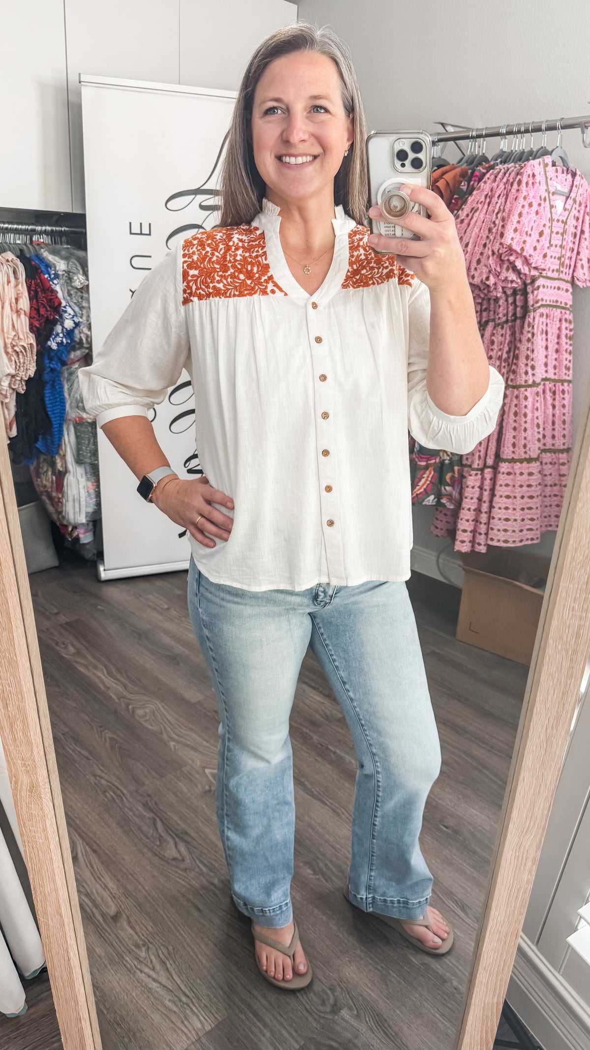 The Jane Top - Cream/Orange