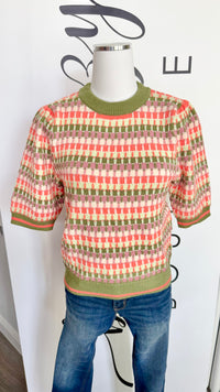 Jill Sweater THML Olive Green and Orange Mannequin