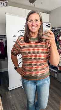 Jill Sweater THML Olive Green and Orange Model