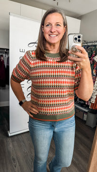 Jill Sweater THML Olive Green and Orange Model 2