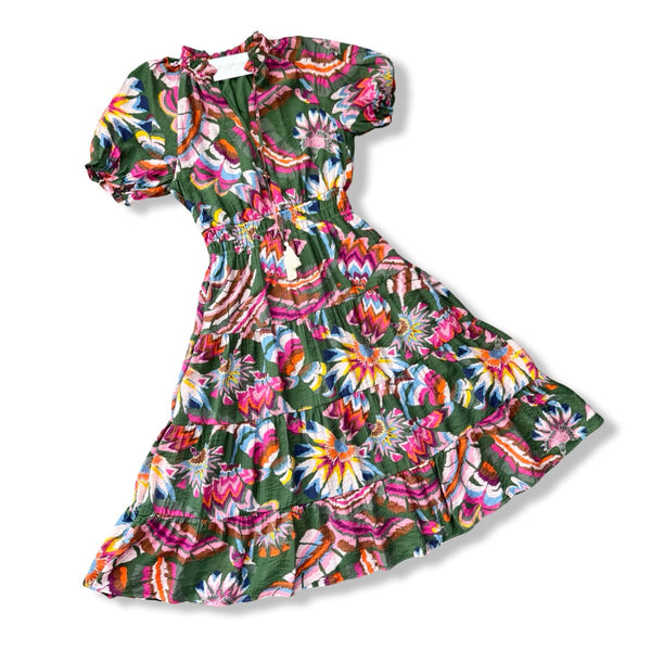 Jillian Dress Hunter Green Floral THML