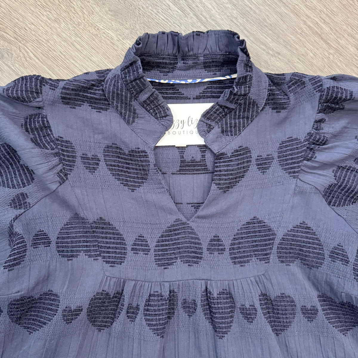 Juliet Top Umgee Navy Hearts Neckline