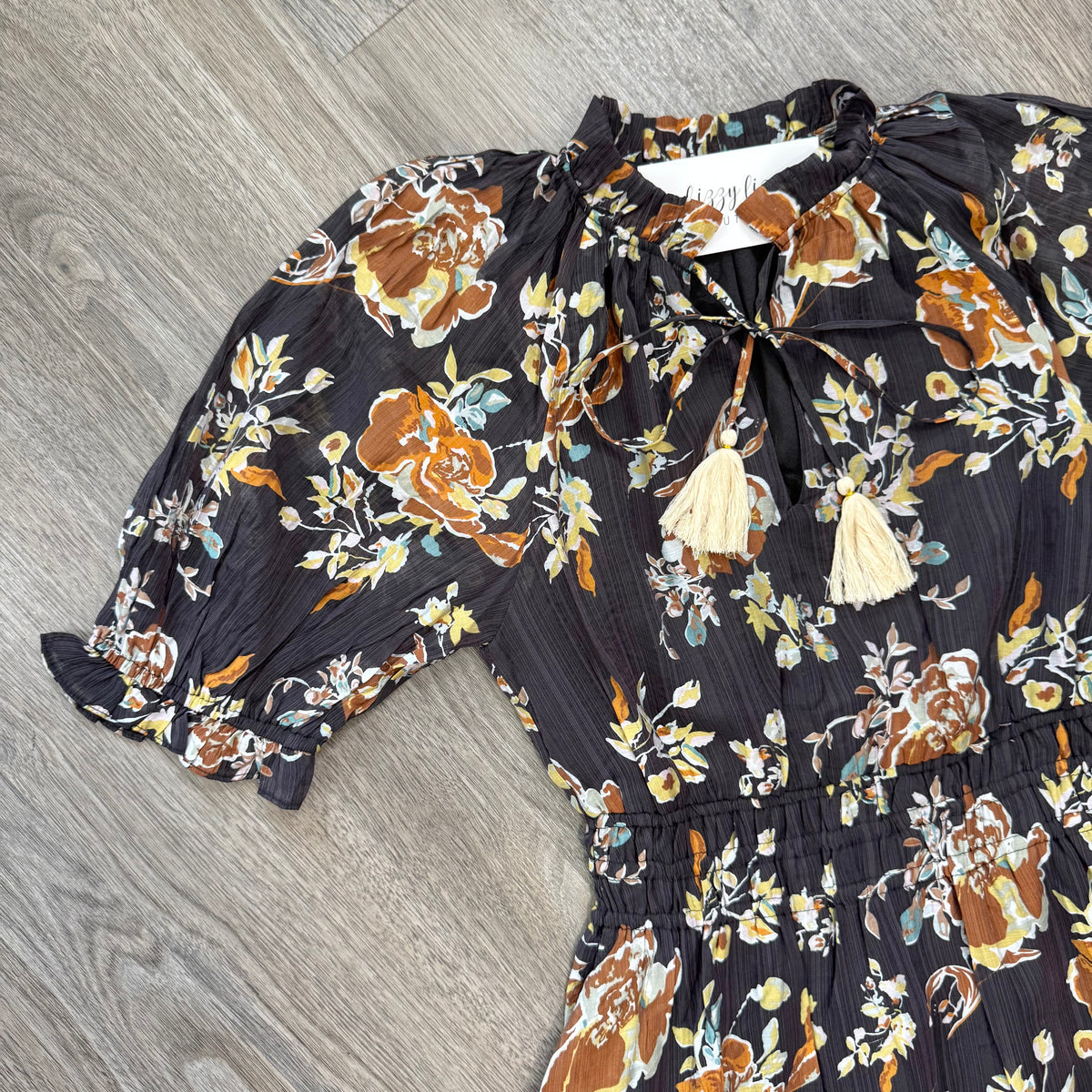 Kara Dress THML Black Floral Close Up