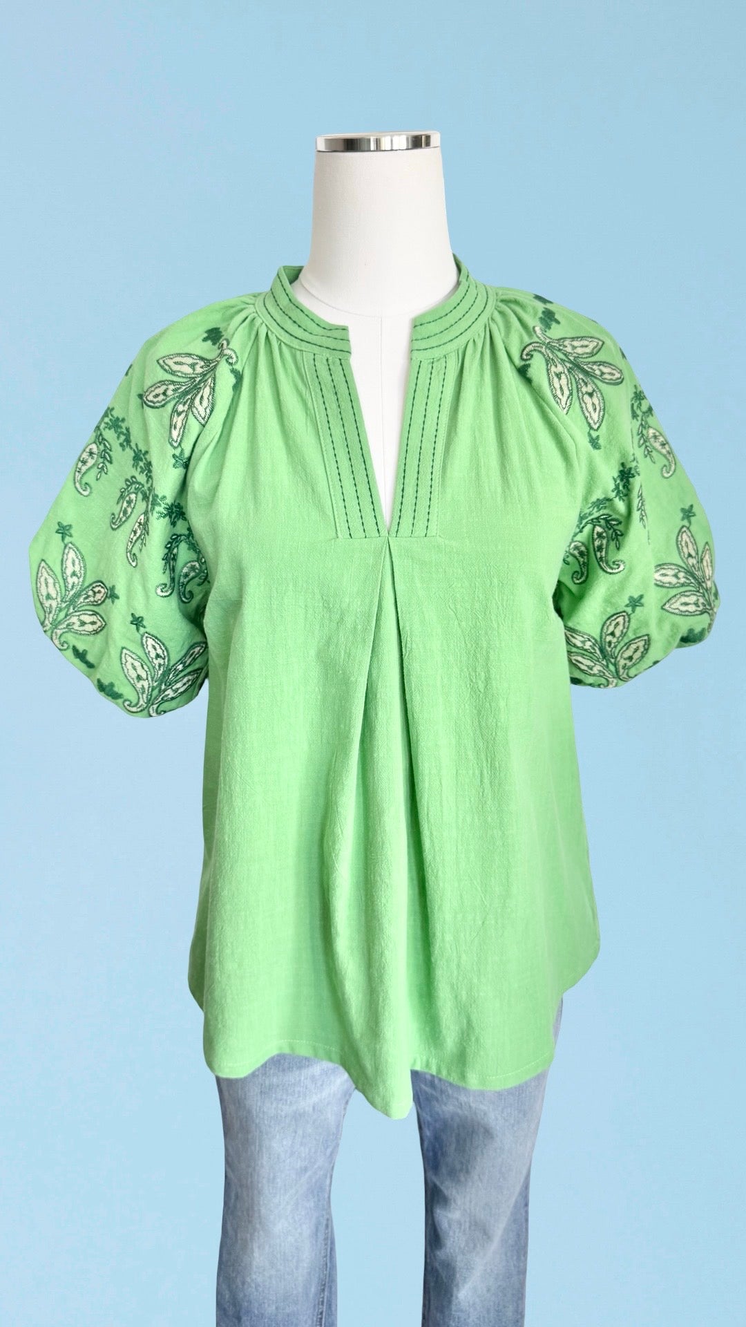 Kelly Green Umgee Embroidered Top Emerson Mannequin 2