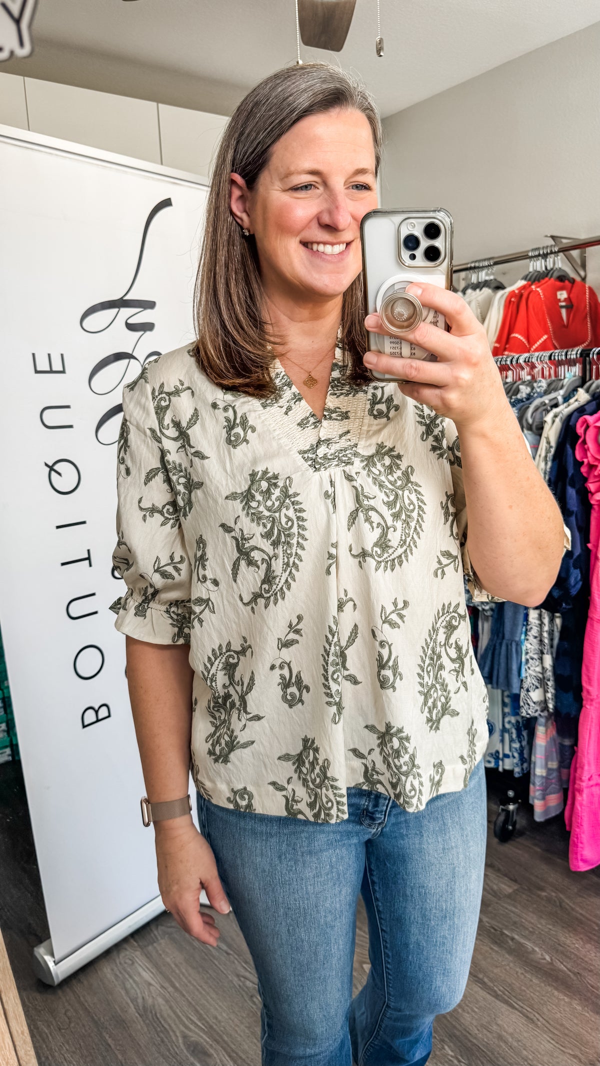 Lennon Green Umgee Print Top Model 2