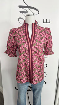 Malbec Wine and Olive Green Entro Top Puff Sleeve Mannequin