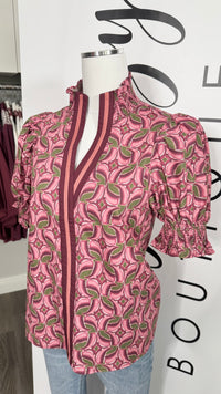 Malbec Wine and Olive Green Entro Top Puff Sleeve Mannequin 2