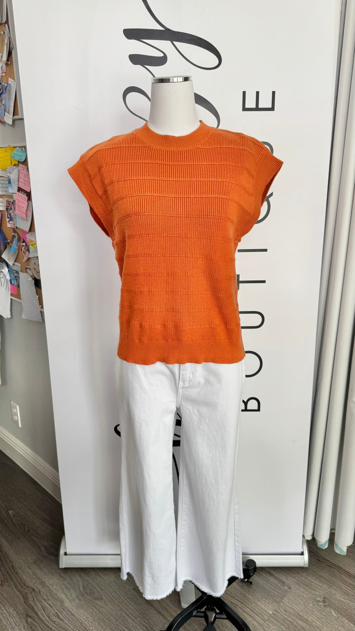 Mason THML Burnt Orange Cap Sleeve Sweater on Mannequin