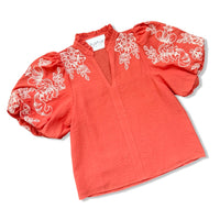 Meredith Orange Embroidered Top