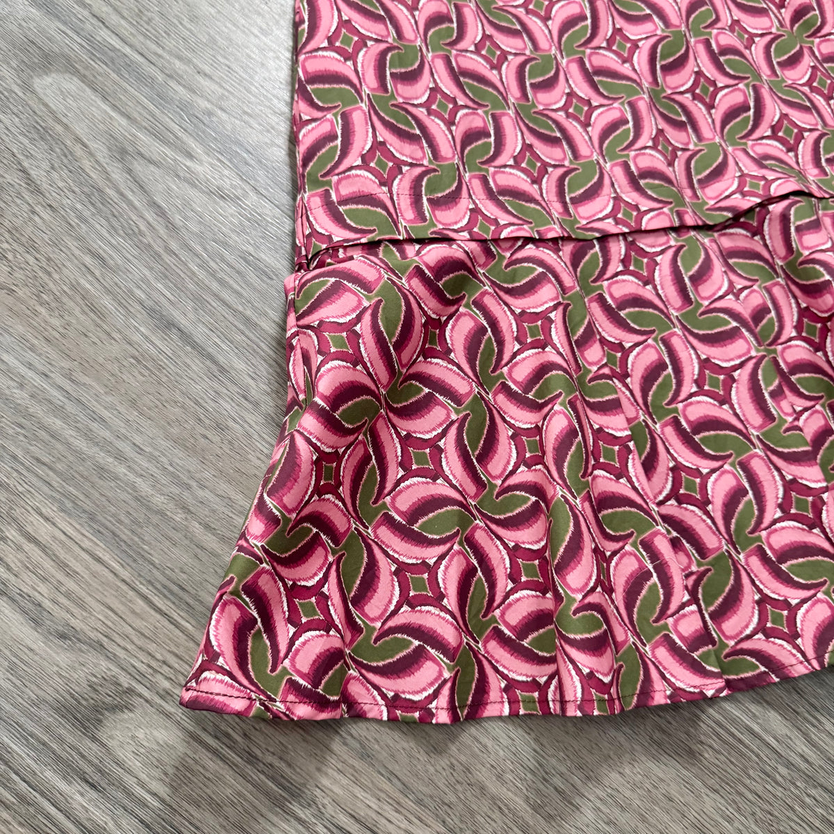 Merlot Wine and Olive Green Entro Dress Detail of Skirt
