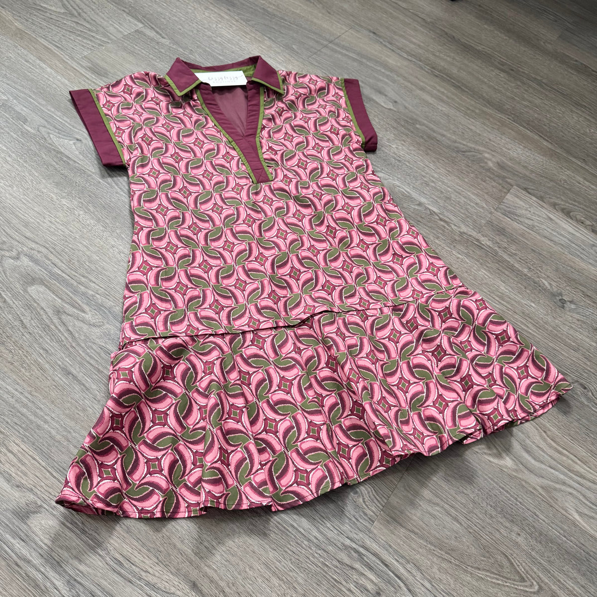 Merlot Wine and Olive Green Entro Dress 3