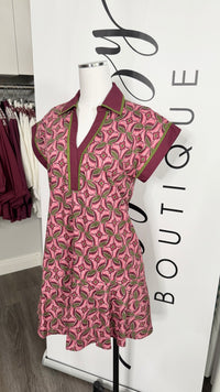 Merlot Wine and Olive Green Entro Dress Mannequin 2