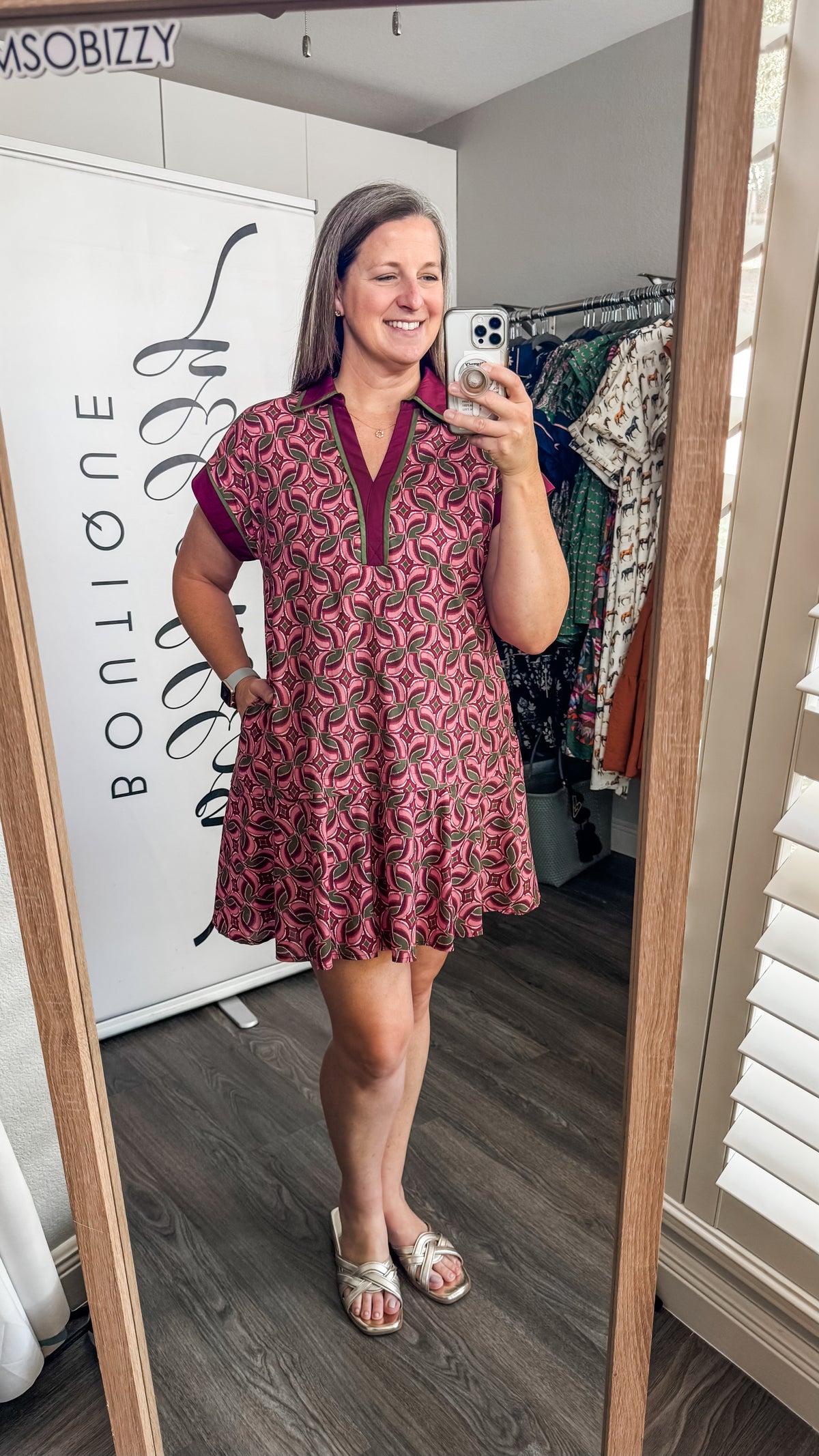 Merlot Wine and Olive Green Entro Dress Model