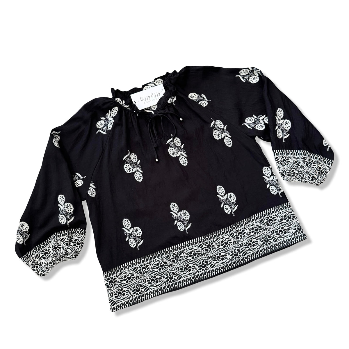 Natalie Entro Embroidered Top Black