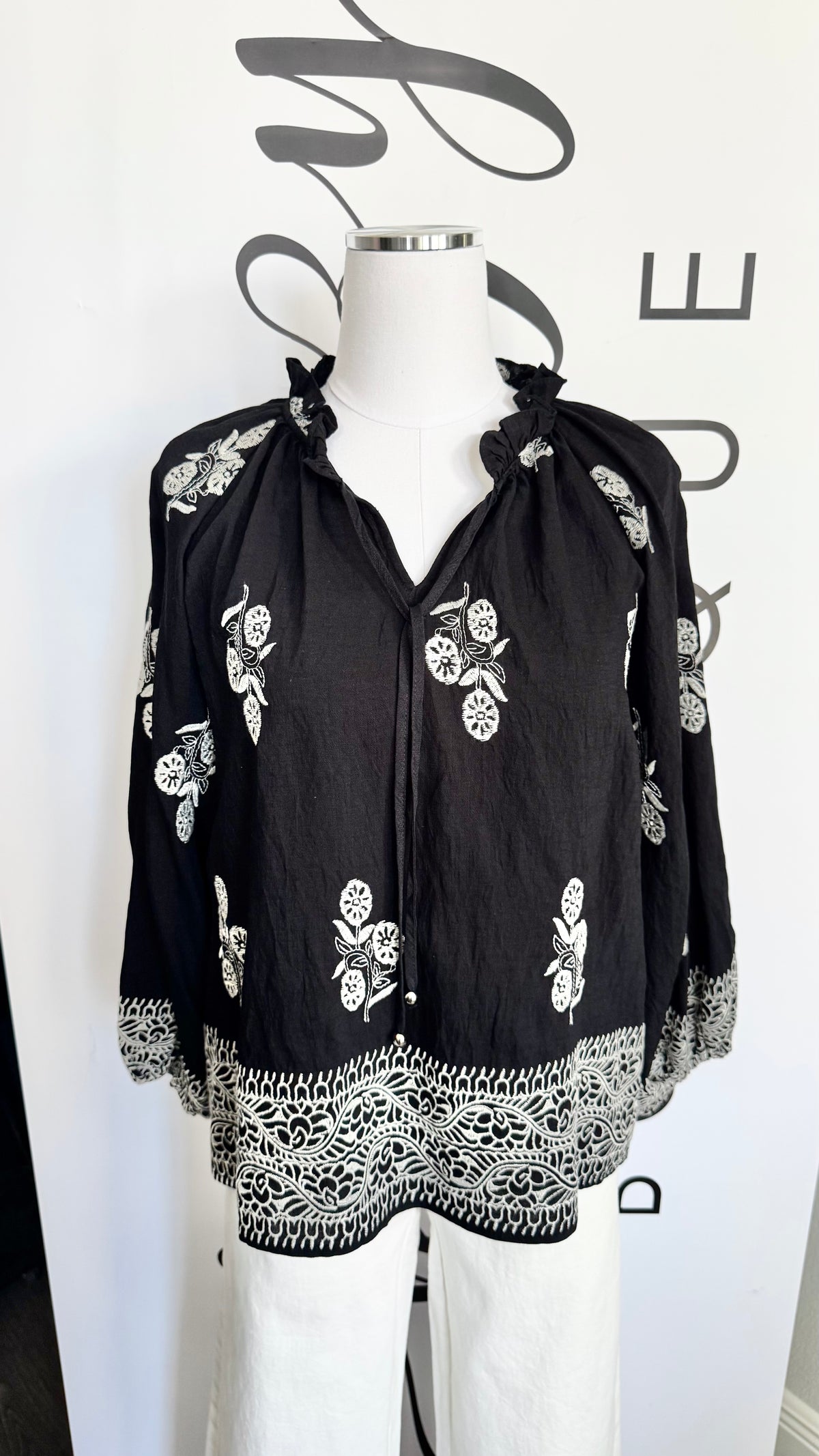 Natalie Entro Embroidered Top Black Mannequin 2