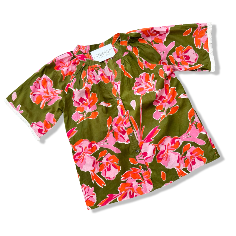 Olive Green Pink and Orange THML Top