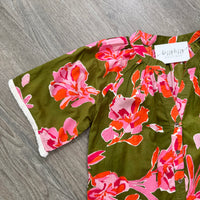 Olive Green Pink and Orange THML Top Close Up